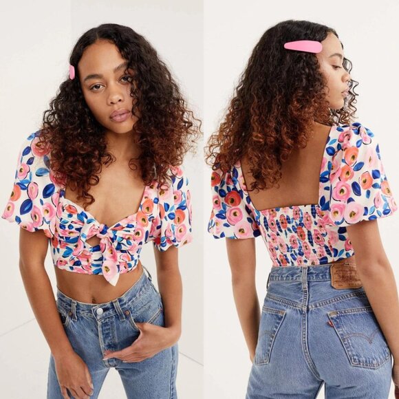 For Love And Lemons Floral Crop Top - Pink and Blue - Picture 2 of 15